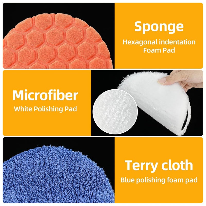 GLSMSLP Buffing Polishing Pads 7 Inch - 7Pcs 180mm Face for 7 Inch Backing Plate, Car Compound Buffing Sponge Pads and Woolen Cutting Polishing Pad Kit - Image 2